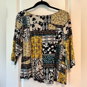 J. Jill Black and White Boxy 3/4 Sleeve Blouse